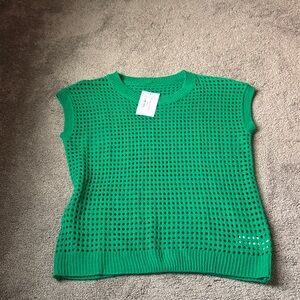 Lovesoft Green Summer Round Neck Hollow Out Knitted Sweater SIZE M
